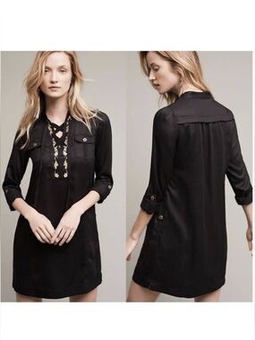 HOLDING HORSES by ANTHROPOLOGIE Imogen Black Embroidered Shirt Dress Size 4